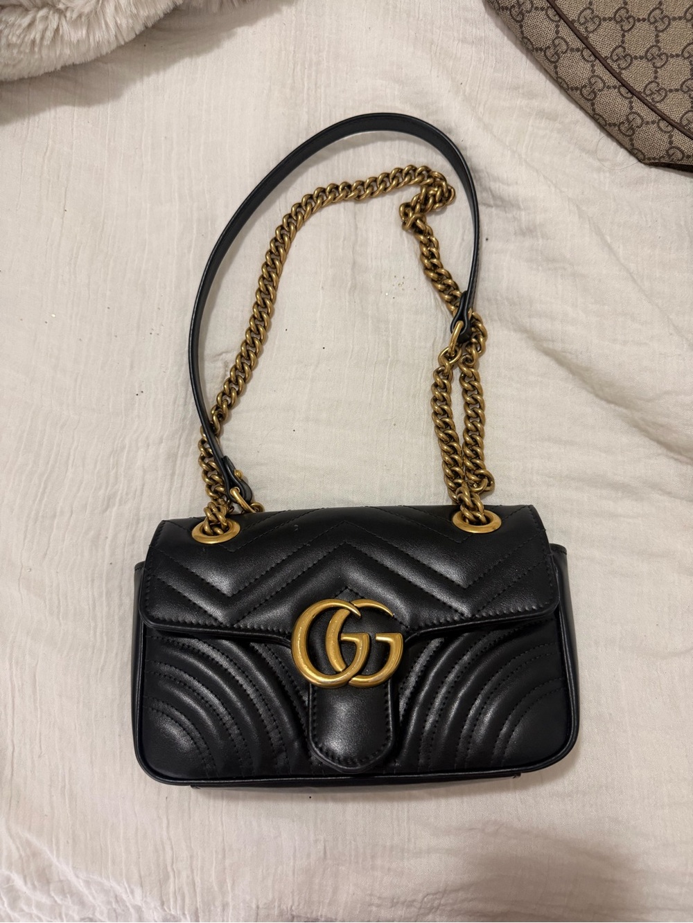Gucci Black Quilted GG Marmont Shoulder Bag with Gold Hardware